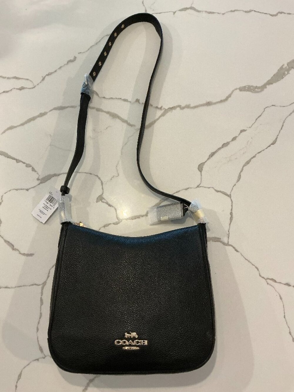 NWT Coach Ellie File Bag Black Pebbled Leather Crossbody Shoulder Bag C1648